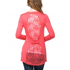 Coral Lace-Back Open Cardigan