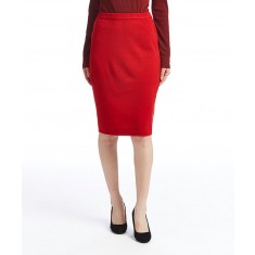 Red Wool-Blend Pencil Skirt