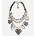 Metallic Leopard Heart Wing Horseshoe Charm Bib Necklace