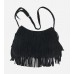 Black Fringe Tassel Faux Suede Bag