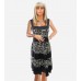 Black Gray Patterned Sleeveless Silk Dress