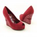 Burgundy Peep Toe Wedge Suede Shoes