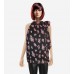 Elle Floral Print Pleated Trapeze Top With Tie Neck