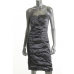 Nicole Miller NEW Gray Metallic Ruched Slash Neck Cocktail Dress Petites 12P