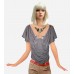 Gray Silk Beaded Tie Blouse