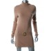 Beige Turtleneck Ribbed Knit Dress