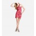 Pink Metallic Ruched One Shoulder Sheath Cocktail Dress