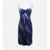 Silk Purple Metallic Floral Patterned Strapless Cocktail Dress